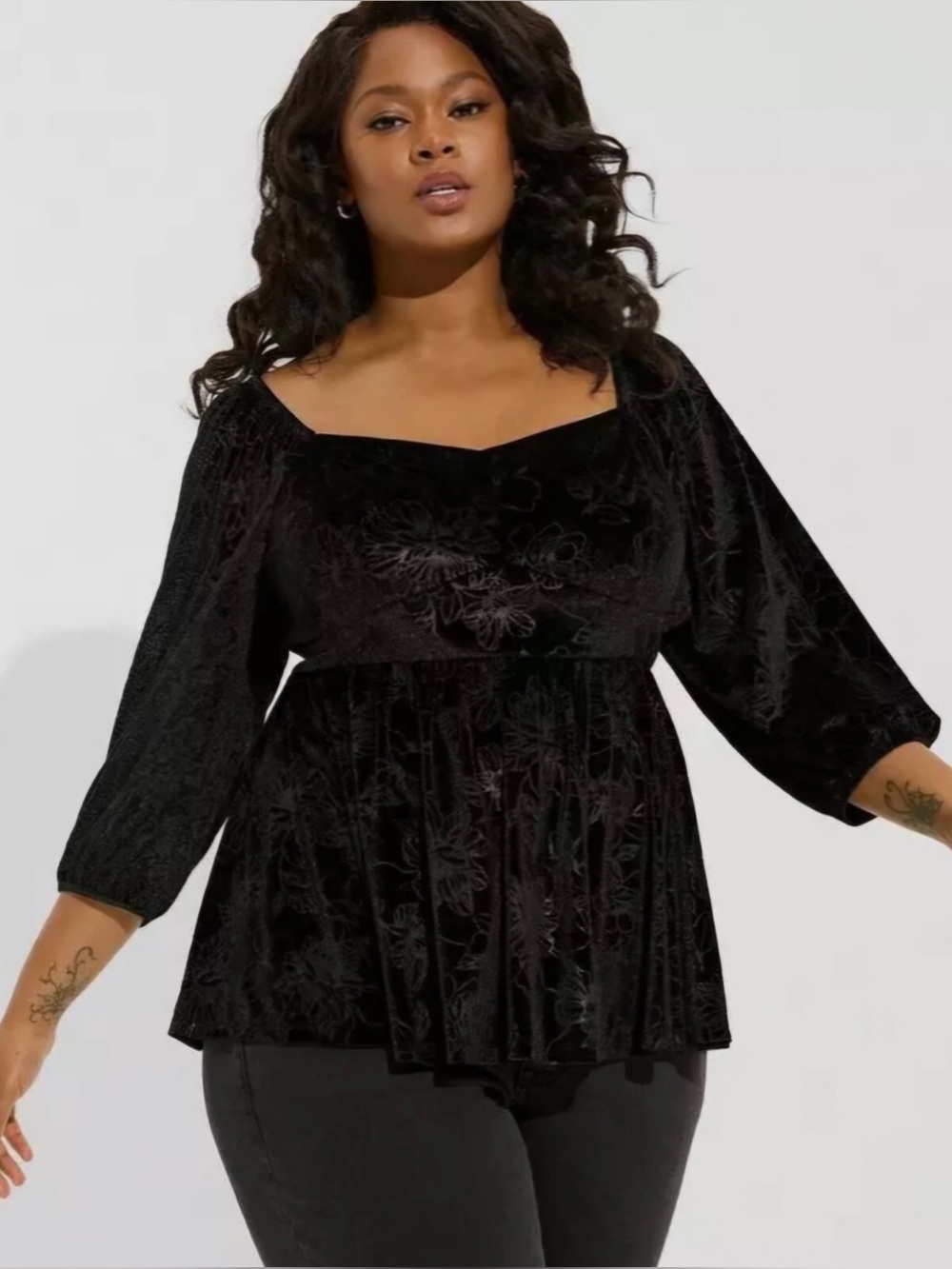 Torrid Black Velvet Floral Pansy Peplum Blouse